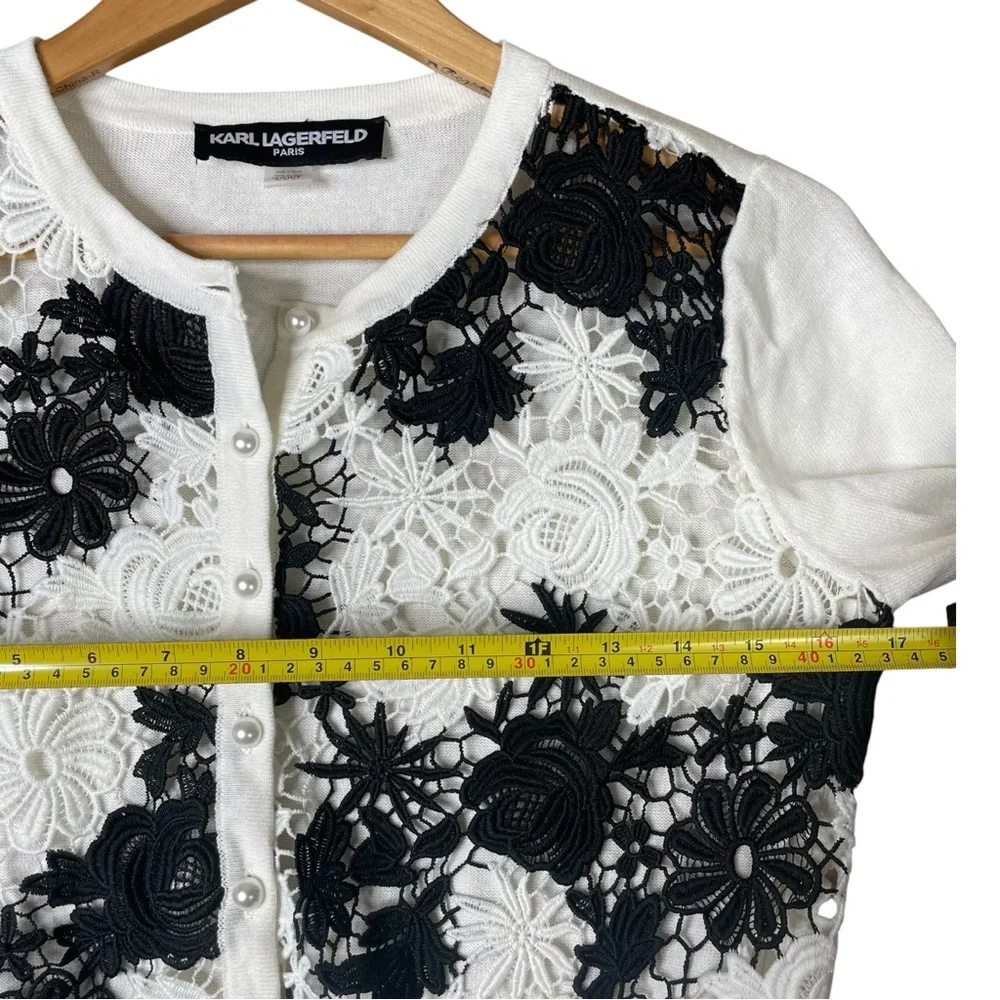 Karl Lagerfeld Paris Cardigan Sweater Women White Lace Floral embroidered S NWT - Picture 12 of 13
